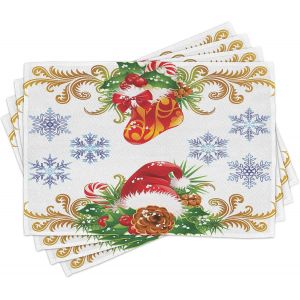 Sjzg-No&euml;l Lot De Sets De Table En 4 Pi&egrave;ces, Bas Chapeau De P&egrave;re No&euml;l, Tissu Lavable Pour Salle &Agrave; Manger Et Cuisine, 30 Cm X 45 Cm, Brun Clair - Neuf