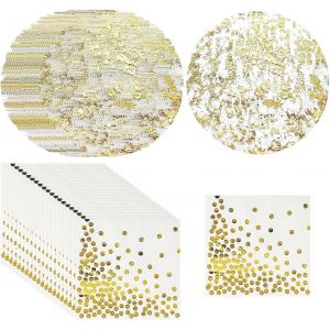 ERSHI- Lot de 16 sets de table dorés, 20 serviettes en papier aluminium, sets de table ronds dorés brillants, accessoires de fête[1019] - Neuf