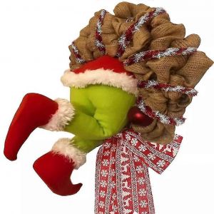Couronne de Grinch,guirlande de No&euml;l,d&eacute;corations de couronne de toile de jute de No&euml;l Super mignon cadeaux pour Frien - Neuf