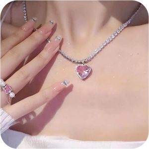 Kal-Collier De Tennis Boho En Cristal Collier Ras Du Cou En Strass Rouge &Eacute;tincelant Collier Pendentif Coeur En Cristal Pave Collier De Charme En Cristal Cz Bijoux De Mariage Pour Femmes Et Filles - Neuf