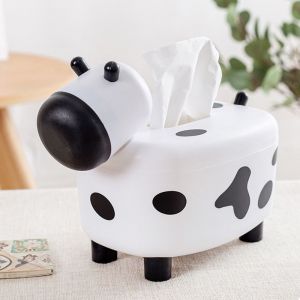Boîte à mouchoirs en forme de vache avec couvercle, jolie boîte à mouchoirs en forme de vache avec distributeur de cure-dents et support pour téléphone portable - Neuf