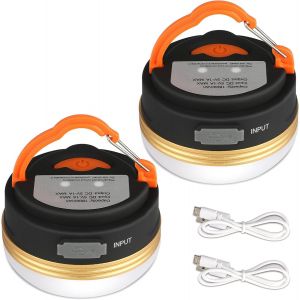 Lanterne De Camping [Lot De 2] Lampes De Tente À Batterie Rechargeable, Résistantes À L'eau, Base Magnétique, 3 Modes D'éclairage Avec Câble Usb Pour Camping, Travail, Chasse, Tente, Pêche, Randonnée - Neuf