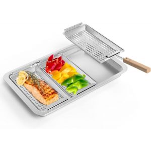 Letnerny-Lot De 3 Paniers De Barbecue En Acier Inoxydable Pour Barbecue En Plein Air, Poissons, Légumes Et Viandes, Plateau De Service Et Poignée En Bois À Clipser Pour Tous Les Barbecues Et Fumeurs - Neuf