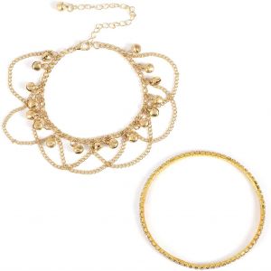 2pcs Bracelet De Cheville Pour Femme, Cloches Réglable Bracelets De Cheville En Or Diamant Chaîne Bijoux De Pied Dainty Layered Cheville Ensemble Cadeau Chaine De Cheville Pour Femme Fille - Neuf
