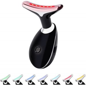 Masseur &Eacute;lectrique Noir, Dispositif Raffermissant D'&eacute;limination Des Rides Pour Le Cou Et Le Visage, Ems Contre Les Rides, Resserrement, Masseur Facial Anti-&Acirc;ge. (7 Modes Led De Couleur) - Neuf