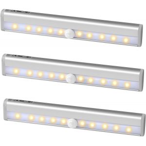 2pcs Led Eclairage Placard Détecteur De Mouvement Avec Bande Magnétique, 10 Led Veilleuse Lumière De Placard À Piles, Éclairage D'armoire, Éclairage Sans Fil Pour Cuisine, Escalier, Couloir - Neuf