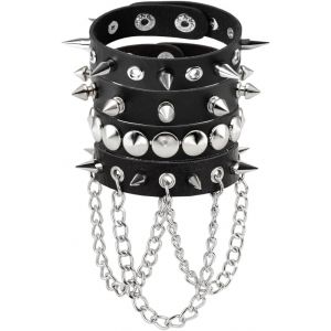 Kal-Bracelet Punk Rock Gothique Manchette À Clou Pointe Chaîne Rivet Cuir Pu Rockeur Homme Femme - Neuf