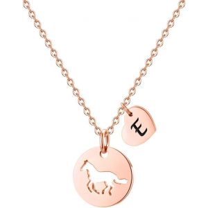 Tianyi-Chevaux Et Filles - Cadeau Pour Femme - En Acier Inoxydable - Coeur Creux - Pendentif Cheval - Cadeau Pour Filles Et Femmes - Chevaux - Cha&icirc;ne Pour Adolescentes Et Petites Filles - Neuf
