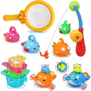 TDRFL-Jouets De Bain Pour Bébé,12Pcs Jeu De Pêche Jouet De Bain Jouets Éducatifs Avec Gobelets Empilables,Jouet Bain Pour Baignoire,Piscine,Jouet De Douche Pour Bébé Et Enfants Cadeau - Neuf