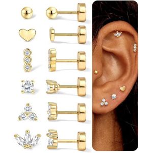 Meimie-Boucles D'oreilles Femme Argent/Or Boucle D'oreille Acier Inoxydable Hypoallergéniques Piercing Oreille Cz Piercing Helix Piercing Tragus - Neuf