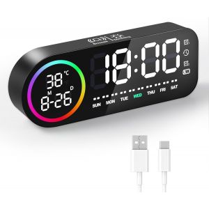 R&eacute;veil Num&eacute;rique avec Grand &eacute;cran LED- Horloge Num&eacute;rique R&eacute;veil Matin avec Affichage du Jour de La Semaine,&Eacute;cran Tactile,Double Alarme (Fonction Snooze,Gradateur 5 Niveaux)-Noir - Neuf