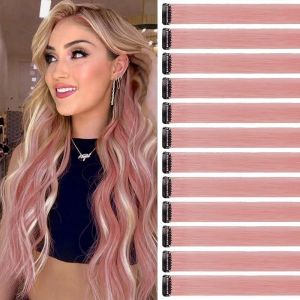 NSIECD-Lot de 12 m&egrave;ches de cheveux rose princesse - 55 cm - Pour tresses - Extensions individuelles - Accessoires pour enfants - Neuf