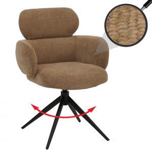 Chaise de salle &agrave; manger HWC-O77, chaise de cuisine rembourr&eacute;e, pivotante avec retour automatique, tissu (310 g/m&sup2;) chenille &Ouml;ko-Texmarron clair - Neuf