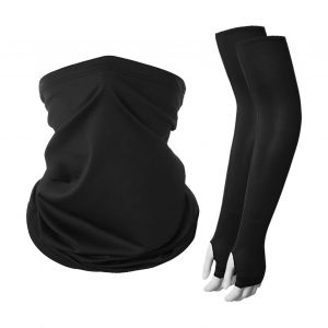2 Pièces/Ensemble Ensemble De Manches Et Écharpe De Protection Solaire D'été Soie Glacée Bonne Respirabilité Bouclier Facial Anti-Poussière À Séchage Rapide Unisexe Couvre-Bras D'aventure Dans Le Désert De Cyclisme-Noir - Neuf