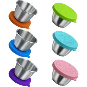 Checarzhn--No1-Lot De 6 Récipients À Vinaigrette En Acier Inoxydable À Emporter, 50 Ml À 70 Ml, Petits Gobelets À Condiments (6 Pièces) - Neuf