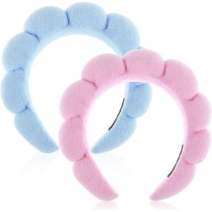 Kalanka-Lot De 2 Bandeaux Spa Pour Femme Bandeau En Éponge À Bulles Pour Lavage Du Visage Bandeaux De Soins De La Peau Pour Démaquillage Accessoires De Soins De La Peau Pour Femme (Rose Bleu) - Neuf
