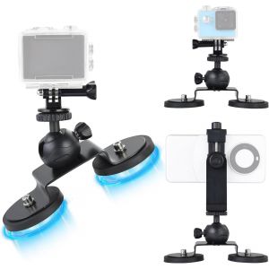 Support de Caméra Magnétique avec Tête de Ball Mini Pivotante 1/4"" Magnétique Double Support de Caméra d'action avec Support Téléphone pour GoPro Hero 13/12/11/10,pour DJI,pour Insta 360 - Neuf