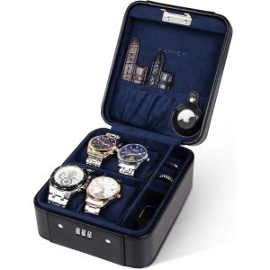 &Eacute;tui De Montre Avec Serrure &Agrave; Combinaison &iquest; Rangement Pour 4 Montres Et Bijoux &iquest; &Eacute;tui De Voyage Pour Bagues Et Montres, &Eacute;tui De Voyage En Cuir Synth&eacute;tique, Id&eacute;al Pour Offrir (Avec Bo&icirc;te - Neuf