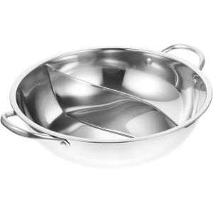SUBZONAL-Casserole &agrave; Hot Pot Double Compartiment Acier Inoxydable Po&ecirc;le pour Fondue et Cuisson Induction Ustensile de Cuisine pour Restaurant et Familiale - Neuf