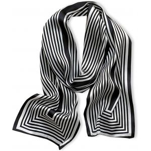 Ershi-Foulard En Soie Étroit Femme Foulards Satin Soyeux Rayures Classique Élégance Vintage Style D'affaires Maigre Longue Écharpe[1 - Neuf