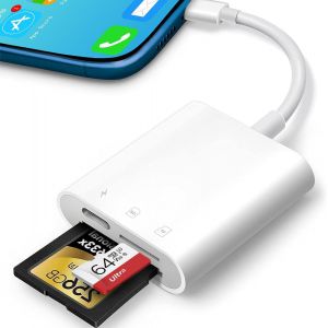 KALANKA-Lecteur de Carte SD pour iPhone iPad, Lecteur de Carte SD 3 en 1 avec 2 Fentes Micro SD/SD, Adaptateur de Carte mémoire Photo, Chargement et Lecture simultanés des Cartes, Plug and Play - Neuf