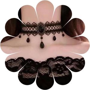 Kal-Boho Noir Cristal Dentelle Collier Ras Du Cou Noir Larme Perle Pendentif Collier Ras Du Cou Gothique Gouttelette Collier Collier R&eacute;tro Vintage Collier Cha&icirc;ne Bijoux Cadeaux Pour(Noir C) - Neuf