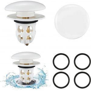 2 Pièces Bonde de Lavabo Universel Pop Up avec Filtre Anti-Clogging,Flitre de Vidange Anti-Bloqué,Bouchon Baignoire pour Lavabo Cuisine,Adapté aux Trous de Drainage de 34 à 40 mm,Blanc - Neuf