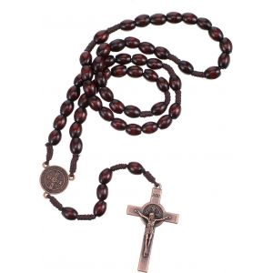 Trahoo-Chapelet Catholique En Bois Fait À La Main, Perles Avec Croix En Métal, Chapelet Catholique Pour Prière Et Dévotion (Café) - Neuf
