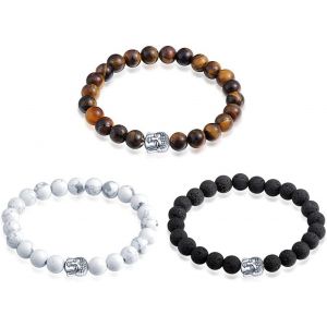 Kal-Bracelet Perle Bouddhiste - Bracelet En Perle Chakra Et Tête De Bouddha Pour Homme - Bracelet Perles D'énergie Avec Pierres Naturelles Perle Du Bouddhisme - Neuf