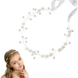 Kalvd-Accessoire Cheveux Communion Fille,Couronne Princesse Fleurs Cheveux,Coiffeuse Fleurs Cheveux Avec Ruban,Id&eacute;al Pour Mari&eacute;e Dames,Accessoire Photo Mariage (Blanc) - Neuf