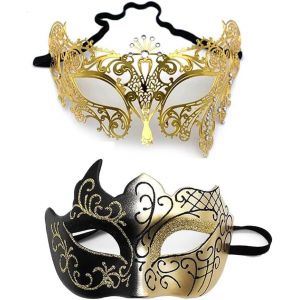 2 Pièces Masque Vénitien Masque,Masque En Métal,Masques De Bal Masqué,Couple Masque,Hommes Masque Vénitien,Pour Homme,Femme,Bal,Fête.[J144] - Neuf