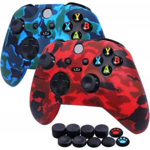 [2PCS] Xbox Series X/S Manette Housse en Silicone Coque,Atid&eacute;rapante,Ensemble D'accessoires de Protection,avec 10 Poign&eacute;es pour Le Pouce (Rouge + Bleu) - Neuf