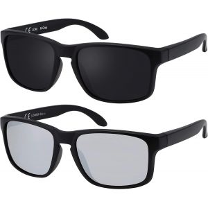 Lunettes De Soleil Légères Pour Homme Uv400 Cat3 Avec Étui À Lunettes, Chiffon De Nettoyage, Lot De 2 Verres Mats, Verres : Gris/Argent Miroir, M - Neuf