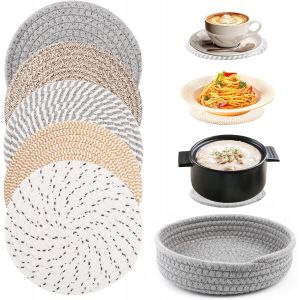 Jexnovashop-Lot De 5 Dessous De Plat En Fil De Coton 20 Cm Dessous De Plats Ronds, Imperm&eacute;ables Et Anti-Br&ucirc;lures Pour Po&ecirc;les, Casseroles, Vases - Neuf