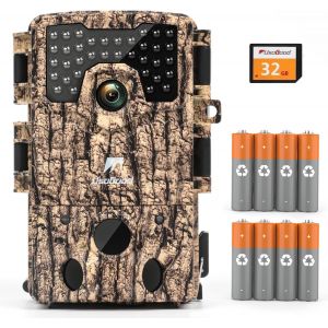 Camera de Chasse,4K HD Camera Chasse Infrarouge Vision Nocturne Animaux Piege Cam&eacute;ra Photographique avec 8 Batterie et Carte m&eacute;moire Suiveuse Exterieur &eacute;tanche No Glow Invisible - Neuf