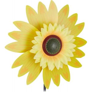 Mevronisshop-Relaxdays Moulin &Agrave; Vent Fleurs, D&eacute;coration Tournesol, Enfants, Balcon, Terrasse, Jardin, &Agrave; Planter, 70 Cm De Haut, Jaune - Neuf