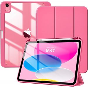 Coque pour iPad A16 11&egrave;me G&eacute;n&eacute;ration 11 Pouces 2025,iPad 10&egrave;me G&eacute;n&eacute;ration 2022 10,9 Pouces avec Porte Stylet,&Eacute;tui Tri-Fold Transparente,Housse avec Veille/R&eacute;veil Auto, Past&egrave;que Rouge - Neuf