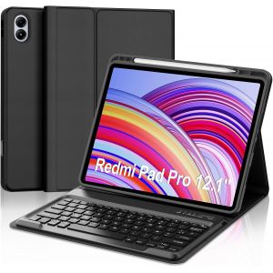 Coque Clavier pour Redmi Pad Pro/Xiaomi Poco Pad 12.1 Pouces, AZERTY Fran&ccedil;ais Housse Clavier Bluetooth Magn&eacute;tique D&eacute;tachable avec Porte Crayon pour Redmi Pad Pro/Xiaomi Poco Pad 12.1"" 2024, Noir - Neuf