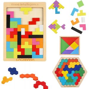 ERYI-Puzzle Enfant 3 Ans,Tangram Bois Puzzle 3 En 1,Casse-Tête En Bois, Améliorer La Pensée Logique Et La Cognition Des Structures Géométriques,Cadeau D'Anniversaire Pour Enfants - Neuf