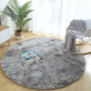 Tapis Rond Salon Tapis Chambre Rond Moderne Design Shaggy Poils Longs Interieur Décor Ultra Doux De Peluche De Pièce De Maison De Pépinière(Gris Blanc¿ 100cm) - Neuf