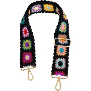 (Noir)de Fleurs au Crochet Sac à main Sangles de Remplacement sac Bandoulière pour les Sacs à main des Femmes de la Guitare Sangle de 2 pouces de largeur Réglable Sangle de Sac - Neuf