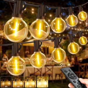 Aiou-Guirlande Lumineuse Led Extérieur Dimmables,60m-200ft G40 Ampoules Guinguette Exterieur Avec Télécommande,Ip44 Résistant Aux Intempéries Jaune Chaud Pour Jardin Terrasse Balcon Mariage Fête - Neuf