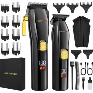 Tondeuse À Cheveux Professionnelle Et Lame En T Pour Homme - Batterie Complète - Avec Écran Lcd - Rechargeable Par Usb - Noir - Neuf