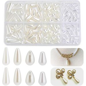 Meimie-110 Pièces De Perles En Forme De Goutte D'eau,4 Taille De Perles Blanches En Forme De Goutte D'eau,Perles En Plastique Abs,Perles D'imitation,Perles D'espacement En Vrac - Neuf