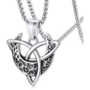 Kales-Collier Triple Lune Déesse,Pendentif Acier Inoxydable/Or/Noir Avec Chaîne Réglable,Bijoux Wicca Païen Amulette De Protection Pour Femme Homme Garçons - Neuf