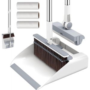 PATB-Pelle Balayette et Bbalai Long Manche, 3-en-1 [Rouleau Poils Animaux], Balayette Pelle Ensemble, Pelle à Poussière avec Dents de Peigne, Brosse Anti Poils Animaux pour la Maison - Neuf