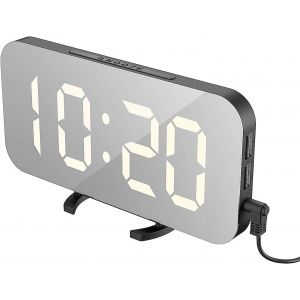 KAL-Réveil Numérique Led Miroir Horlogue Digital Luminosité Réglable Pour Maison, Bureau, L¿Hôtel, Smart Mobile Power, Avec 2 Ports Usb Pour Charger Téléphones - Neuf