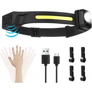 Lampe Frontale Rechargeable, Led Ultra Puissante Éclairage 230° Frontale Rechargeable Usb Capteur De Mouvement, Étanche Ipx4 Poids 0.2lb Léger, Pour Pêche, Camping, Cyclisme, Running - Neuf