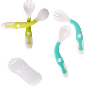 Ustensiles De Bébé Cuillères Fourches Avec Voyage Safe Case Toddler Bébés Enfants Alimentation Cuillère D'entraînement Easy Grip Pliable Parfait Auto-Alimentation Cuillères D'apprentissage - Neuf