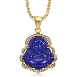 Trahoo-Collier Bouddha Rieur, Lucky Bouddha Collier Jade Bouddha Collier Zircone Cubique Bouddha Vert Collier Bouddha Collier Pour Femmes Bouddha Bijoux Bonne Chance Cadeaux - Neuf